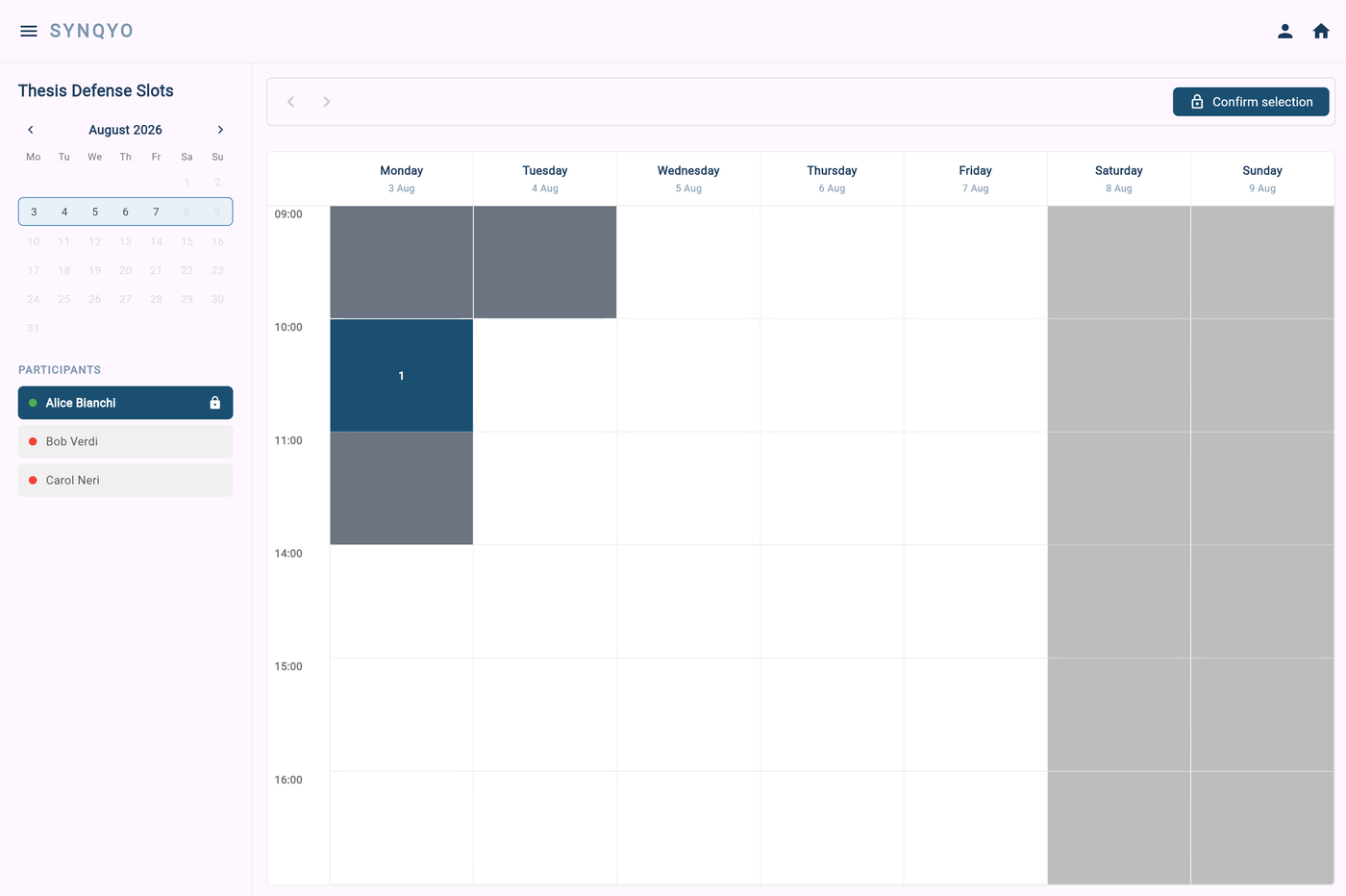 Creator assignment grid showing availability and an assigned slot