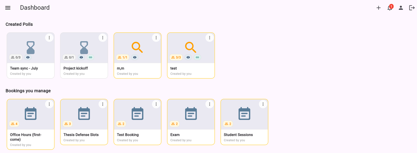 Dashboard showing bookings alongside polls